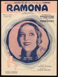 5s264 RAMONA sheet music '28 Dolores Del Rio, title song with Italian & Spanish text!