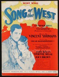 5s277 SONG OF THE WEST sheet music '30 cowboy John Boles, lyrics by Oscar Hammerstein, West Wind!