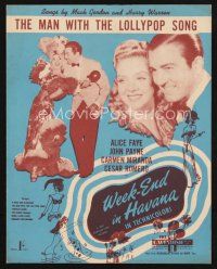 5s283 WEEK-END IN HAVANA English sheet music '41 Faye, Miranda, The Man With the Lollypop Song!