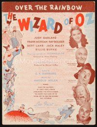 5s286 WIZARD OF OZ sheet music '39 Over the Rainbow, most classic song from the movie!