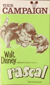 5s399 RASCAL English pressbook '69 Walt Disney, great art of Bill Mumy with raccoon & dog!