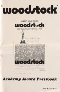 5s425 WOODSTOCK Academy Awards pressbook '70 legendary rock 'n' roll concert, Best Documentary!