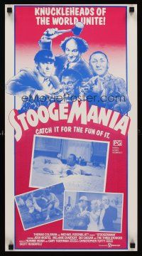 5t119 STOOGEMANIA Aust daybill '86 art of Moe, Larry & Curly, knuckleheads of the world unite!