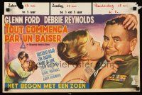 5t711 IT STARTED WITH A KISS Belgian '59 wacky romantic artwork of Glenn Ford & Debbie Reynolds!