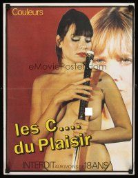 5t340 LES C...DU PLAISIR French 15x21 '70s image of sexy topless woman w/pool cue!