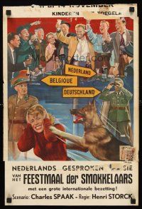 5t763 SMUGGLERS' BANQUET Belgian '52 Francoise Rosay, art of soldiers & dog attacking woman!