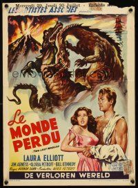 5t781 TWO LOST WORLDS Belgian '50 art of James Arness, sexy Laura Elliot & dinosaurs by Wik!