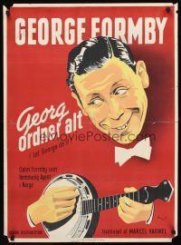 5t542 LET GEORGE DO IT Danish '46 art of George Formby in title role with banjo!