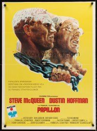 5t571 PAPILLON Danish '74 great art of prisoners Steve McQueen & Dustin Hoffman by Tom Jung!