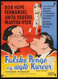 5t572 PARIS HOLIDAY Danish '59 Wenzel art of Bob Hope, Fernandel & sexy Anita Ekberg!