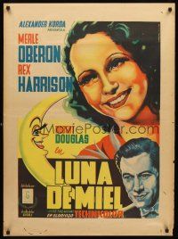 5t057 OVER THE MOON Mexican poster '46 Merle Oberon, Rex Harrison, Vargas Ocampo art!