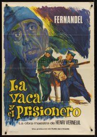 5t198 COW & I Spanish '67 La Vache et le prisonnier, art of Fernandel fighting Nazi over cow!