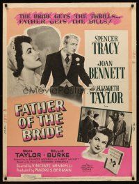 5w353 FATHER OF THE BRIDE style Y 30x40 '50 Liz Taylor in wedding gown & broke Spencer Tracy!