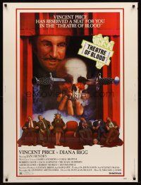 5w395 THEATRE OF BLOOD 30x40 '73 great art of Vincent Price holding bloody skull w/dead audience!