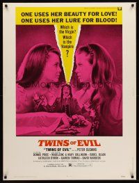 5w399 TWINS OF EVIL 30x40 '72 one uses her beauty for love, one uses her lure for blood, vampires!
