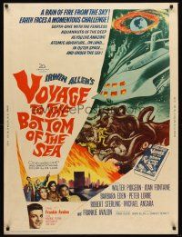 5w402 VOYAGE TO THE BOTTOM OF THE SEA 30x40 '61 fantasy sci-fi art of scuba divers & monster!