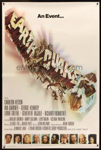 5w449 EARTHQUAKE 40x60 '74 Charlton Heston, Ava Gardner, cool Joseph Smith disaster title art!