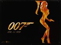 5w326 WORLD IS NOT ENOUGH teaser DS British quad '99 James Bond, flaming silhouette of sexy girl!