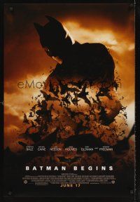 5x416 BATMAN BEGINS advance DS 1sh '05 great image of Christian Bale as the Caped Crusader!
