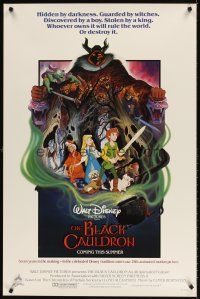 5x419 BLACK CAULDRON advance 1sh '85 first Walt Disney CG, cool fantasy art by P. Wensel!