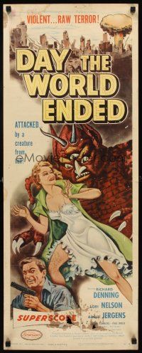 5x107 DAY THE WORLD ENDED insert '56 Roger Corman, art of sexy girl attacked by monster from Hell!