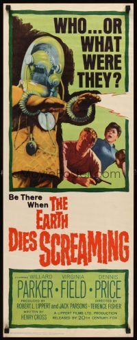 5x117 EARTH DIES SCREAMING insert '64 Terence Fisher sci-fi, wacky monster, who or what were they?