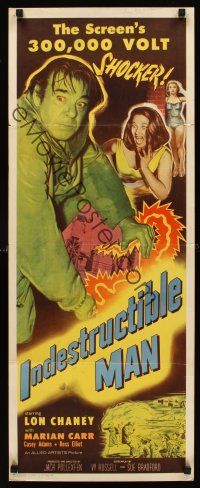 5x136 INDESTRUCTIBLE MAN insert '56 Lon Chaney Jr. as the inhuman, invincible, inescapable monster!
