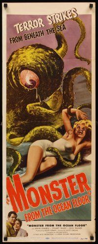 5x151 MONSTER FROM THE OCEAN FLOOR insert '54 great image of the beast attacking sexy girl!