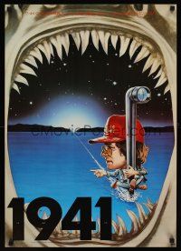 5x311 1941 teaser Japanese '79 wacky art of Steven Spielberg w/periscope & Jaws shark teeth!