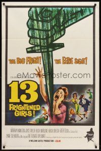 5y102 13 FRIGHTENED GIRLS 1sh '63 William Castle, cool plunging knife & screaming women artwork!