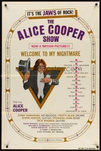5y115 ALICE COOPER: WELCOME TO MY NIGHTMARE 1sh '75 it's the JAWS of rock,cool art of Alice Cooper!