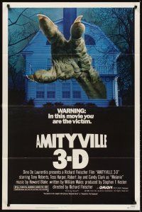 5y123 AMITYVILLE 3D 1sh '83 cool 3-D image of huge monster hand reaching from house!