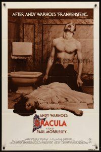 5y129 ANDY WARHOL'S DRACULA style A 1sh '74 wild image of vampire Udo Kier over victim!