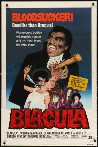 5y160 BLACULA 1sh '72 black vampire William Marshall is deadlier than Dracula, great image!