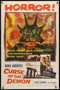 5y234 NIGHT OF THE DEMON 1sh '57 Jacques Tourneur, artwork of the wackiest monster from Hell!
