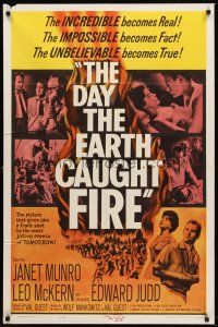 5y246 DAY THE EARTH CAUGHT FIRE signed 1sh '62 by Val Guest, the most jolting events of tomorrow!