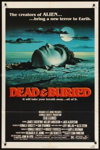 5y247 DEAD & BURIED 1sh '81 really cool horror art of person buried up to the neck by Campanile!