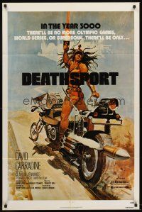 5y256 DEATHSPORT 1sh '78 David Carradine, great artwork of futuristic battle motorcycle!