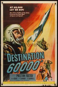 5y262 DESTINATION 60,000 1sh '57 cool artwork of military man-flown bullets of the skies!
