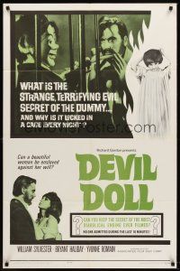 5y263 DEVIL DOLL 1sh '64 wacky ventriloquist dummy horror, what is the terrifying secret!