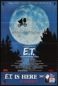 5y297 E.T. THE EXTRA TERRESTRIAL video 1sh R88 Steven Spielberg classic, bike over the moon image!