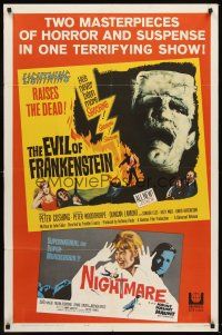 5y316 EVIL OF FRANKENSTEIN/NIGHTMARE 1sh '64 two masterpieces of horror & suspense in one show!