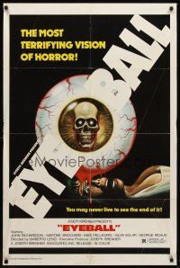 5y322 EYEBALL 1sh '74 Umberto Lenzi, gruesome horror art of skull in eyeball & terrified girl!