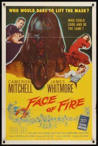 5y324 FACE OF FIRE 1sh '59 Albert Band, wild horror art, would you dare lift the mask?