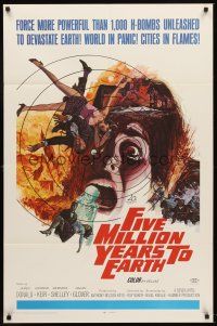 5y334 FIVE MILLION YEARS TO EARTH 1sh '67 cities in flames, world panic spreads, art by Gerald Allison!