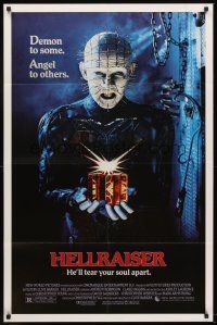 5y396 HELLRAISER 1sh '87 Clive Barker horror, great image of Pinhead, he'll tear your soul apart!