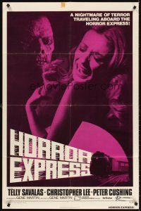 5y402 HORROR EXPRESS 1sh '73 Christopher Lee, Peter Cushing, this train is a nightmare of terror!