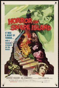 5y404 HORROR ON SNAPE ISLAND 1sh '72 a night of pleasure becomes a night of terror, lighthouse art!