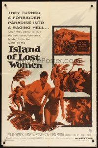 5y451 ISLAND OF LOST WOMEN 1sh R64 hidden, forbidden, untouched beauties in a raging hell!