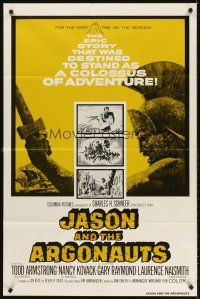 5y462 JASON & THE ARGONAUTS 1sh R80s great special fx by Ray Harryhausen, cool art of colossus!